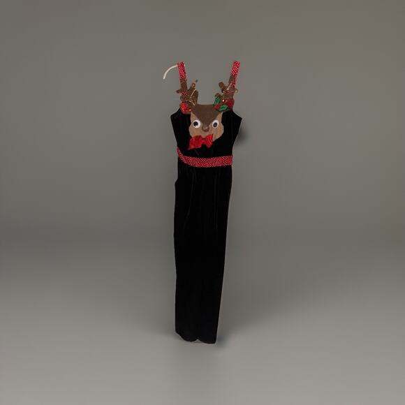 Love On A Hanger Christmas Reindeer Jumpsuit Womens Size Medium Black Velour - Picture 1 of 4